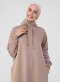 Camel - Polo neck - Unlined - - Dress