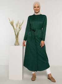 Green - Point Collar - Unlined - - Dress