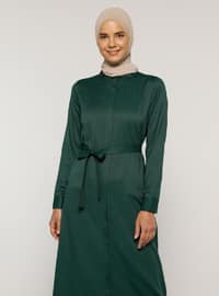 Green - Point Collar - Unlined - - Dress