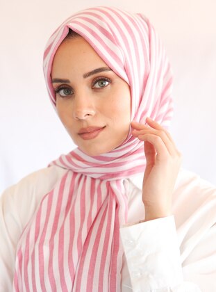 White - Pink - Striped -  - Shawl - Argite