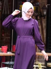 Purple - Unlined - Crew neck - Abaya