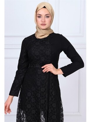 Lace Detailed Hijab Set Black