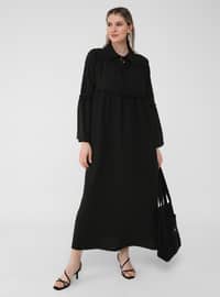 Oversize Ribbon Collar Oversize Dress - Black