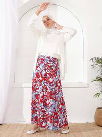 Red - Floral - Unlined - Viscose - Skirt