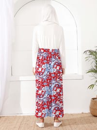 Red - Floral - Unlined - Viscose - Skirt