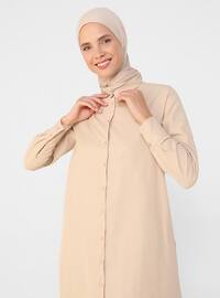 Beige - Camel - Point Collar - Cotton - Tunic