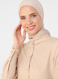 Beige - Camel - Point Collar - Cotton - Tunic