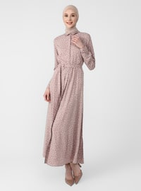 Natural Fabric Belted Shirt Dress - Mink