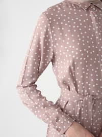 Natural Fabric Belted Shirt Dress - Mink