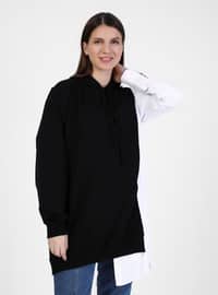 Oversize Hooded Garni Tunic - Black White