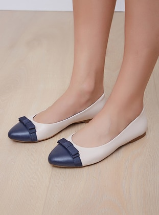 Beige - Navy Blue - Flat - Flat Shoes - Shoestime