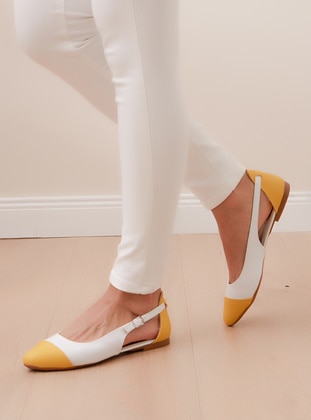 White - Yellow - Flat - Flat Shoes - Shoestime