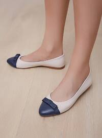 Beige - Navy Blue - Flat - Flat Shoes