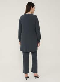 Gray - Olive Green - Crew neck - Unlined - Plus Size Suit