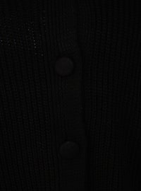Black - V neck Collar - Acrylic - - Plus Size Cardigan