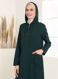 Hooded Pocket Detailed Abaya - Emerald Green