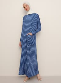 Blue - Stripe - Crew neck - Unlined - Viscose - Dress