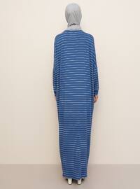 Blue - Stripe - Crew neck - Unlined - Viscose - Dress