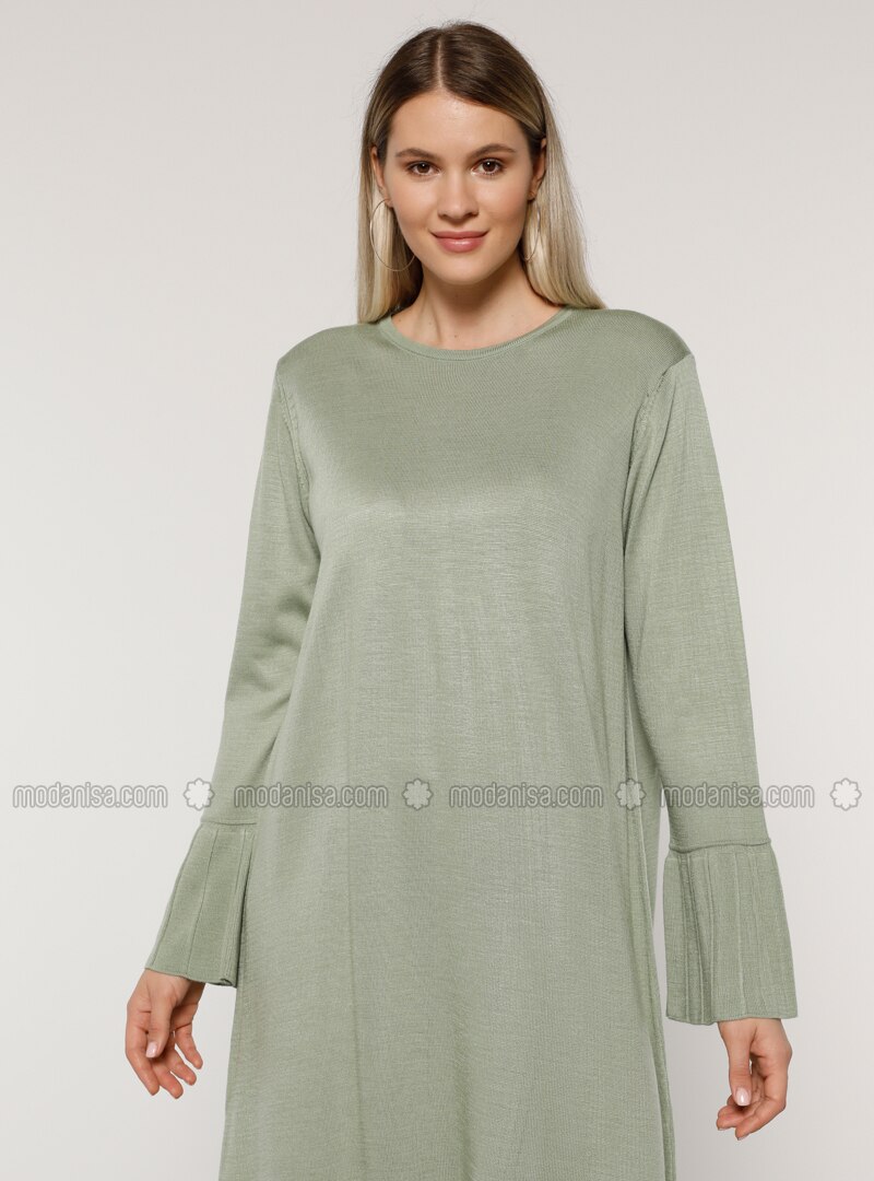 Sea-green - Acrylic - - Crew neck - Plus Size Knit Dresses