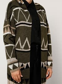 Khaki - Multi - Acrylic - - Plus Size Cardigan