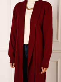 Red - V neck Collar - Acrylic - Triko - Red - V neck Collar - Acrylic - Triko - Cardigan