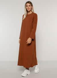 Tan - Cinnamon - Unlined - Crew neck - - Plus Size Dress