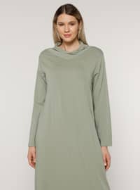 Olive Green - Unlined - Polo neck - - Plus Size Dress