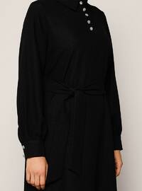 Black - Point Collar - Unlined - Dress