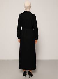 Black - Point Collar - Unlined - Dress