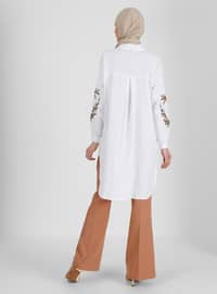 Embroidered Sleeve Poplin Tunic - White