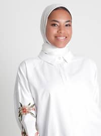 Embroidered Sleeve Poplin Tunic - White - Woman
