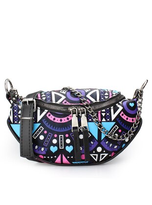 Purple Stripes - Purple - Satchel - Faux Leather - Printed -  - Black - Shoulder Bags - Housebags