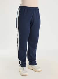 Oversize Natural Fabric Sports Tunic&Trousers Sports Set - IndigoEcru