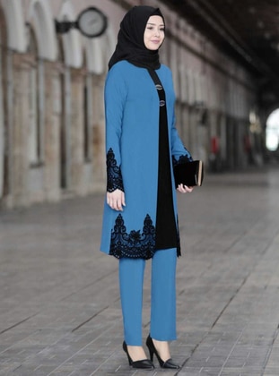 Unlined - Blue - Crew neck - Evening Suit - Azra Design