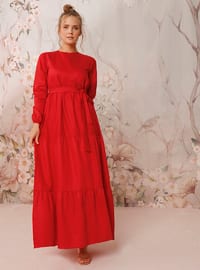 Red - Red - Crew neck - Unlined - Cotton - Dress