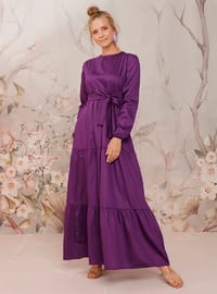 Purple - Purple - Crew neck - Unlined - Cotton - Dress