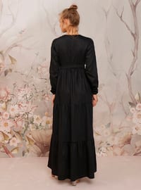 Layered Cotton Satin Satin Modest Dress Black