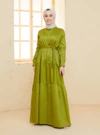 Green - Green - Crew neck - Unlined - Cotton - Dress
