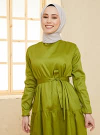 Green - Green - Crew neck - Unlined - Cotton - Dress