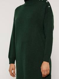 Green - Polo neck - Unlined - Knit Tunics