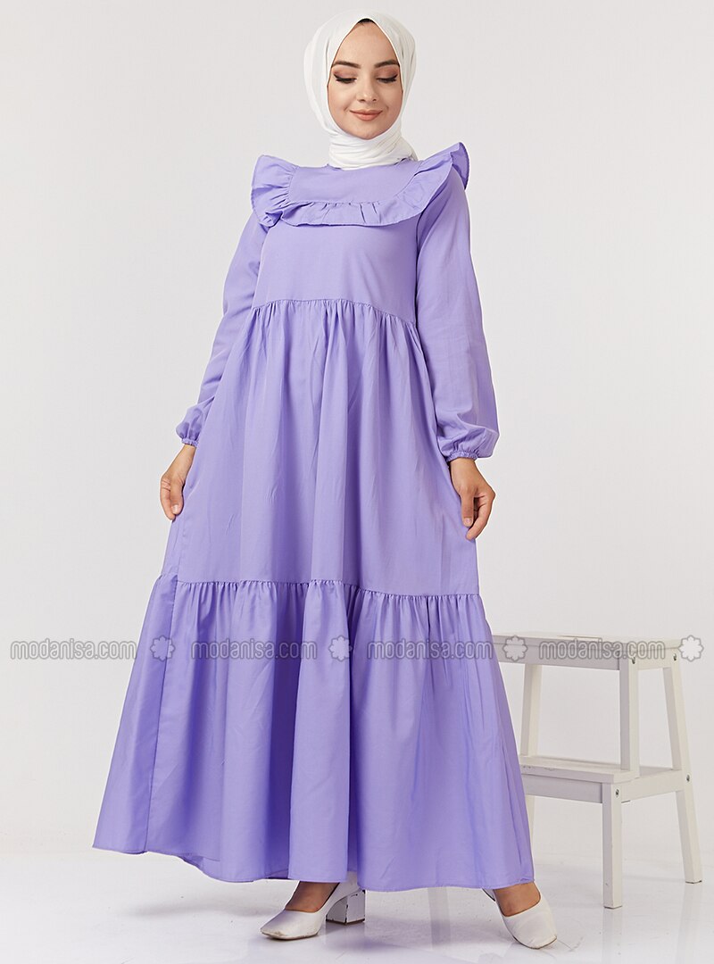 lilac gown with sleeves