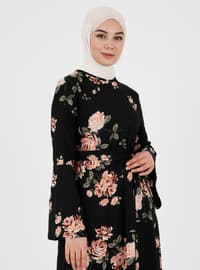 Floral Print Dress - Black