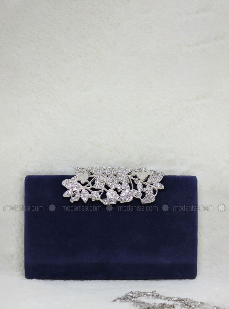 navy and ivory clutch bag