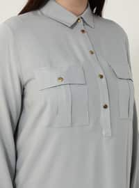 Gray - Point Collar - Plus Size Tunic