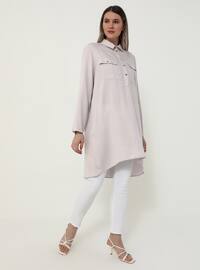 Gray - Lilac - Point Collar - Plus Size Tunic