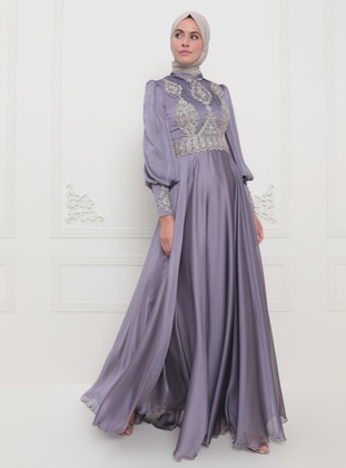 Purple - Fully Lined - Crew neck - Muslim Evening Dress - SomFashion