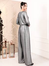 Silver tone - Silver tone - Fully Lined - Crew neck - Crepe - Evening Jumpsuits