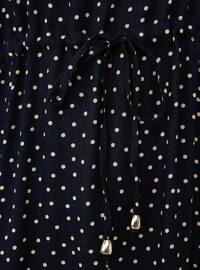 Natural Fabric Ruffle Detailed Dress - Navy Blue White