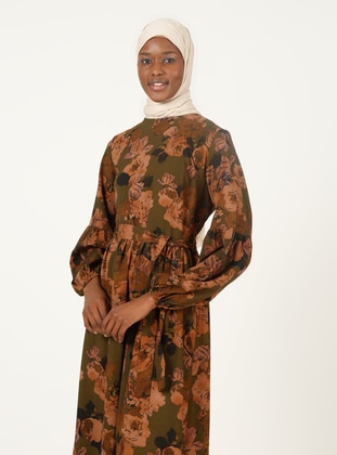 Patterned Dress - Khaki - Tavin