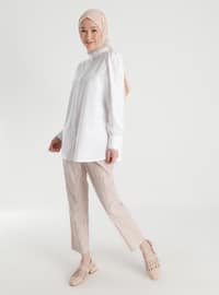 Natural Fabric Lace Ribbon Detailed Shirt - White - Woman